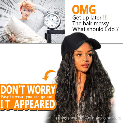 Jean hat wigs with human hair attached wig hats for black women